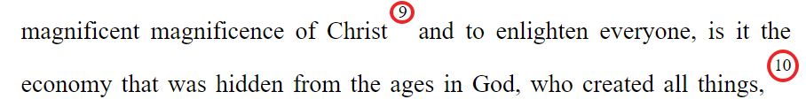 Screenshot vun der Armenescher Bibel aus dem Peshitta Text vun der 411A.D. iwwer d'Fälschungsfälschung vun Epheser 3: 9