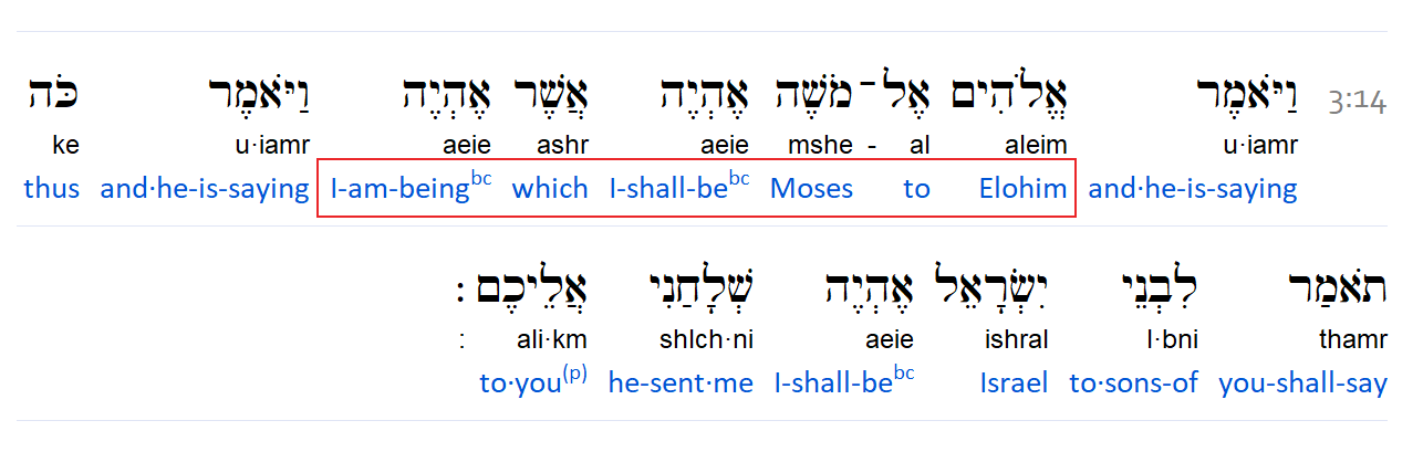 Screenshot of the Hebrew interlinear of Exodus 3