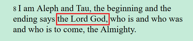 screenshot tina Wahyu 1: 8 ti bibel Lamsa, ditarjamahkeun tina teks Aramaic Peshitta, bobogohan balik ka abad 5th.