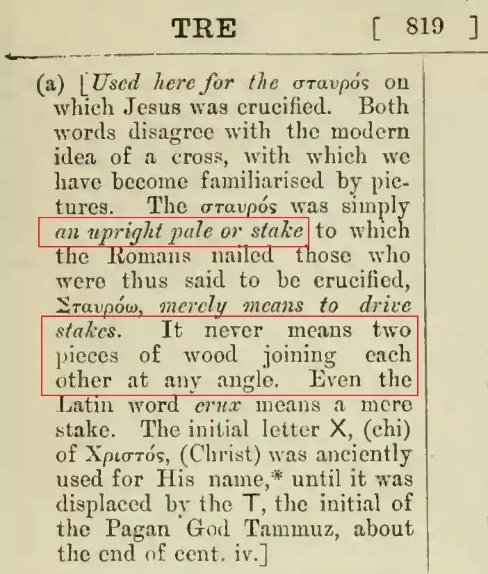 A * kereszt * szó meghatározásának képernyőképe az EW Bullinger kritikai lexikonjából és az angol és görög Újszövetség összehangolásáról.